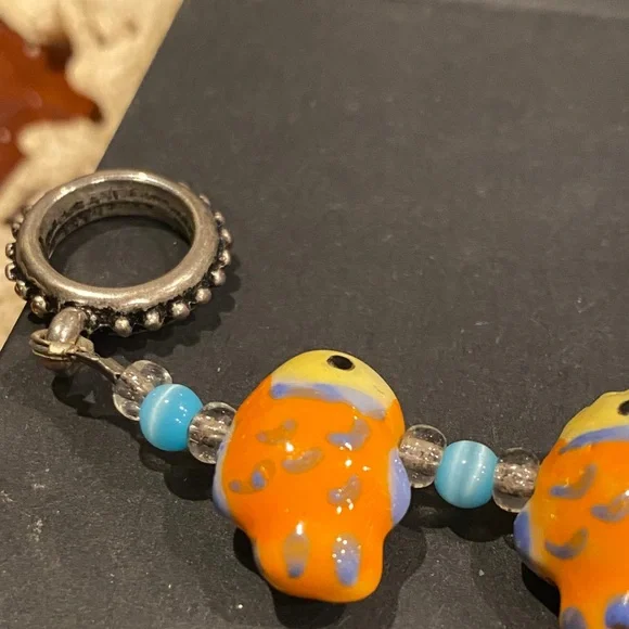 Orange Art Glass  Fish Beaded Bracelet - Picture 2 of 6